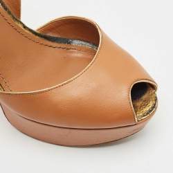 Louis Vuitton Brown Leather Platform Ankle Strap Sandals Size 38