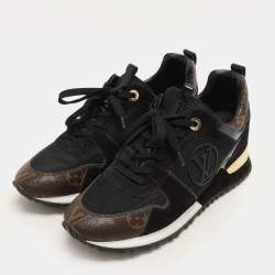 Louis Vuitton Black/Brown Monogram Canvas, Suede and Mesh Run Away Low Top Sneakers Size 37