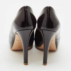 Louis Vuitton Dark Brown Patent Leather Peep Toe Platform Pumps Size 36.5