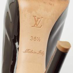 Louis Vuitton Dark Brown Patent Leather Peep Toe Platform Pumps Size 36.5