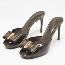 Louis Vuitton Damier Ebene Canvas and Leather Bow Slide Sandals Size 39