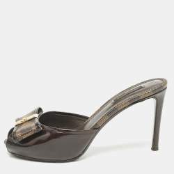 Louis Vuitton Damier Ebene Canvas and Leather Bow Slide Sandals Size 39