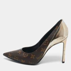 Louis Vuitton Gold Monogram Canvas and Leather Chérie Pumps Size 38.5