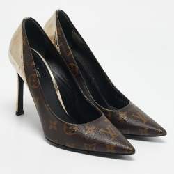 Louis Vuitton Gold Monogram Canvas and Leather Chérie Pumps Size 38.5