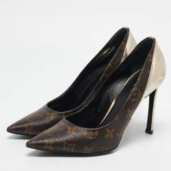 Louis Vuitton Gold Monogram Canvas and Leather Chérie Pumps Size 38.5