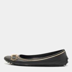 Louis Vuitton Black Leather Oxford Ballet Flats Size 40