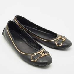 Louis Vuitton Black Leather Oxford Ballet Flats Size 40
