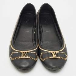 Louis Vuitton Black Leather Oxford Ballet Flats Size 40