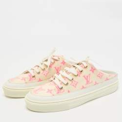 Louis Vuitton White/Pink Mesh and Leather Stellar Sneaker Mules Size 39.5