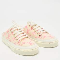 Louis Vuitton White/Pink Mesh and Leather Stellar Sneaker Mules Size 39.5