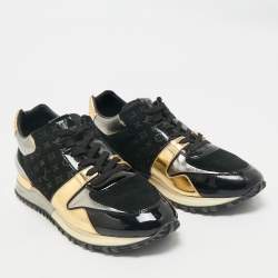 Louis Vuitton Gold/Black Monogram Suede and Leather Run Away Sneakers Size 39