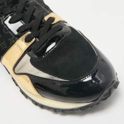 Louis Vuitton Gold/Black Monogram Suede and Leather Run Away Sneakers Size 39