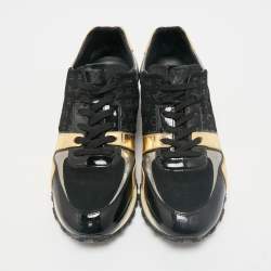 Louis Vuitton Gold/Black Monogram Suede and Leather Run Away Sneakers Size 39