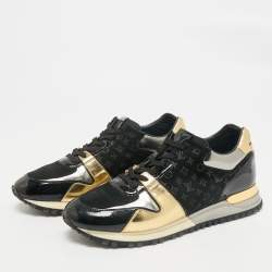 Louis Vuitton Gold/Black Monogram Suede and Leather Run Away Sneakers Size 39