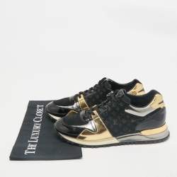 Louis Vuitton Gold/Black Monogram Suede and Leather Run Away Sneakers Size 39