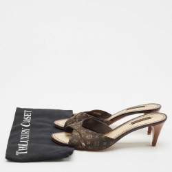 Louis Vuitton Brown Canvas Monogram Denim Slide Sandals Size 39.5