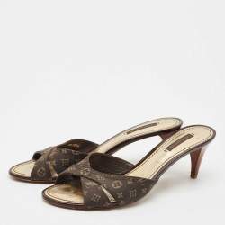 Louis Vuitton Brown Canvas Monogram Denim Slide Sandals Size 39.5