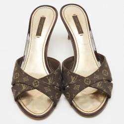 Louis Vuitton Brown Canvas Monogram Denim Slide Sandals Size 39.5