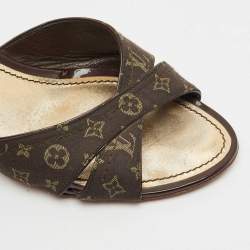 Louis Vuitton Brown Canvas Monogram Denim Slide Sandals Size 39.5