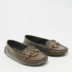Louis Vuitton Green Croc Embossed Leather Dauphine Loafers Size 39.5