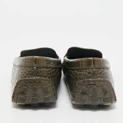 Louis Vuitton Green Croc Embossed Leather Dauphine Loafers Size 39.5