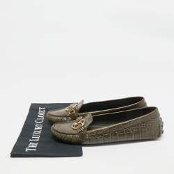 Louis Vuitton Green Croc Embossed Leather Dauphine Loafers Size 39.5