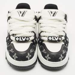 Louis Vuitton Black/White Monogram Denim and Leather LV Trainer Maxi Sneakers Size 39