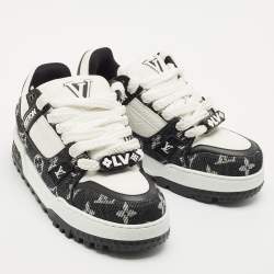 Louis Vuitton Black/White Monogram Denim and Leather LV Trainer Maxi Sneakers Size 39