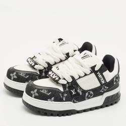 Louis Vuitton Black/White Monogram Denim and Leather LV Trainer Maxi Sneakers Size 39