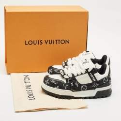 Louis Vuitton Black/White Monogram Denim and Leather LV Trainer Maxi Sneakers Size 39