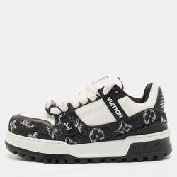 Louis Vuitton Black/White Monogram Denim and Leather LV Trainer Maxi Sneakers Size 39