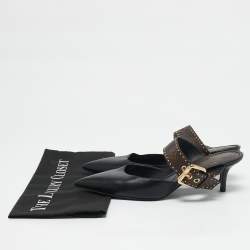 Louis Vuitton Black Leather and Monogram Canvas Studded Pointed Toe Mules Size 39