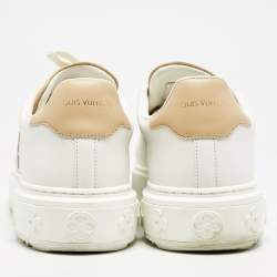 Louis Vuitton White/Beige Leather Time Out Sneakers Size 38.5