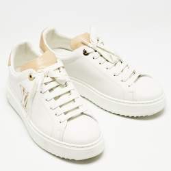 Louis Vuitton White/Beige Leather Time Out Sneakers Size 38.5