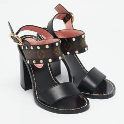 Louis Vuitton Black Monogram Canvas and Leather Passenger Heeled Sandals Size 37