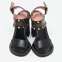 Louis Vuitton Black Monogram Canvas and Leather Passenger Heeled Sandals Size 37