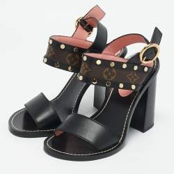 Louis Vuitton Black Monogram Canvas and Leather Passenger Heeled Sandals Size 37