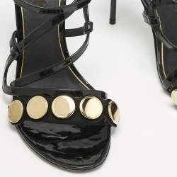 Louis Vuitton Black Patent Leather Criss Cross Strappy Sandals Size 39