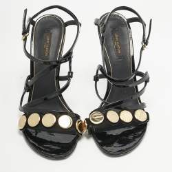 Louis Vuitton Black Patent Leather Criss Cross Strappy Sandals Size 39