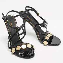 Louis Vuitton Black Patent Leather Criss Cross Strappy Sandals Size 39