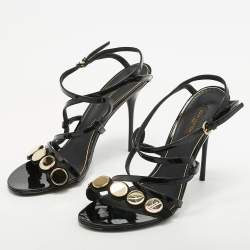 Louis Vuitton Black Patent Leather Criss Cross Strappy Sandals Size 39