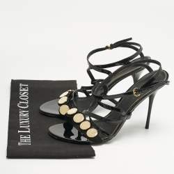 Louis Vuitton Black Patent Leather Criss Cross Strappy Sandals Size 39