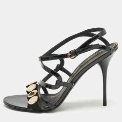 Louis Vuitton Black Patent Leather Criss Cross Strappy Sandals Size 39