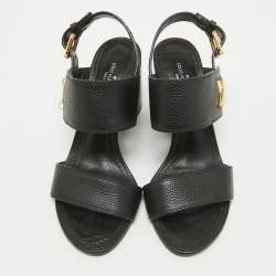 Pre Owned Louis Vuitton Black Leather Horizon Slingback Sandals Size 35