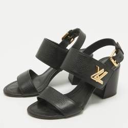 Pre Owned Louis Vuitton Black Leather Horizon Slingback Sandals Size 35
