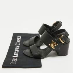 Pre Owned Louis Vuitton Black Leather Horizon Slingback Sandals Size 35