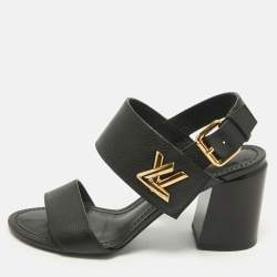 Pre Owned Louis Vuitton Black Leather Horizon Slingback Sandals Size 35