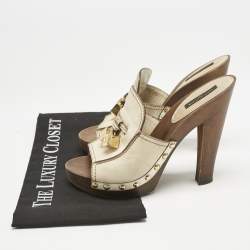 Louis Vuitton Cream Leather Logo Dice Clogs Size 37.5