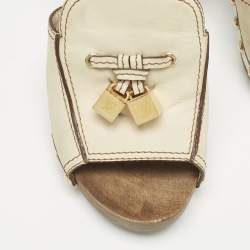 Louis Vuitton Cream Leather Logo Dice Clogs Size 37.5