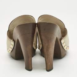 Louis Vuitton Cream Leather Logo Dice Clogs Size 37.5